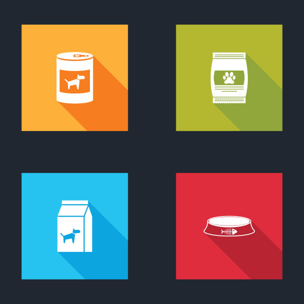 设置狗罐头食品，宠物袋，宠物碗图标。向量图片下载