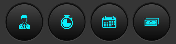 设置用户的人在商务套装，秒表，日历和堆栈纸钱现金图标。向量图片下载