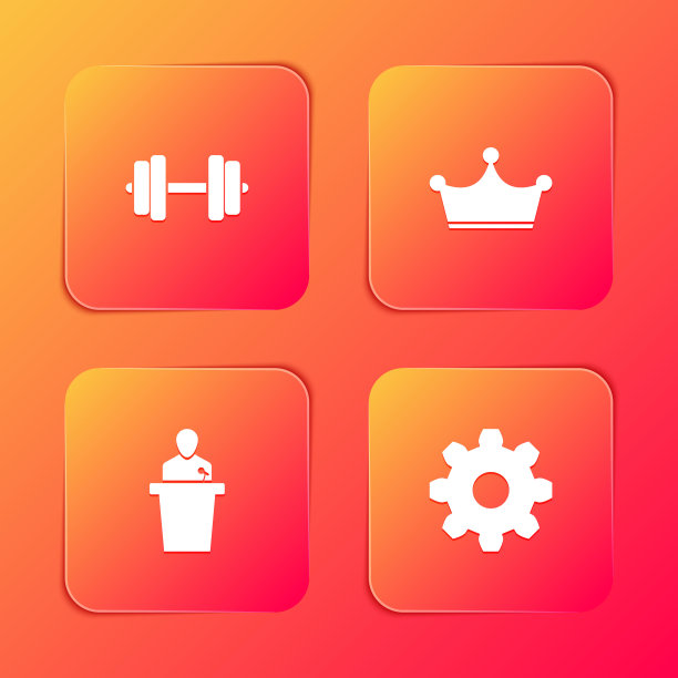 设置哑铃，皇冠，扬声器和齿轮设置图标。向量图片下载