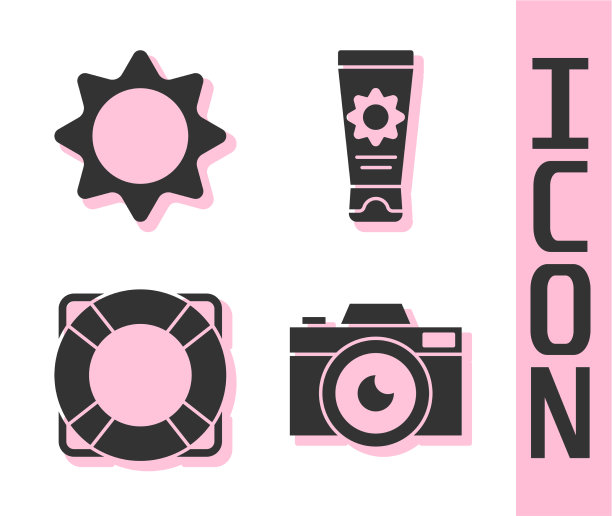 设置相机、太阳救生圈和防晒霜图片下载