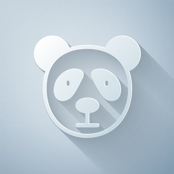 剪纸可爱的熊猫脸图标孤立在灰色图片下载