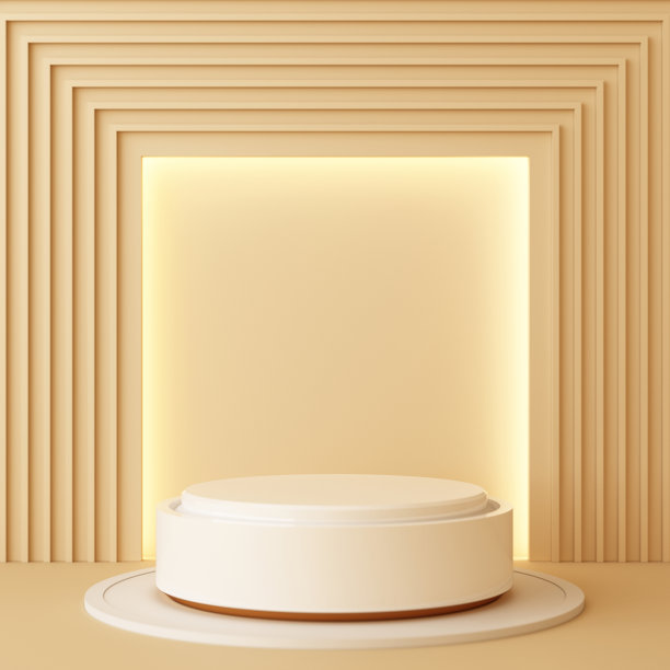 模拟构成几何形状的黄金和玻璃纹理与棕色奶油色讲台的产品设计，3d渲染，3d插图图片下载