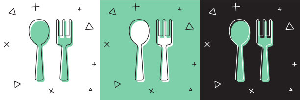 设置叉子和勺子图标孤立的白色和图片下载