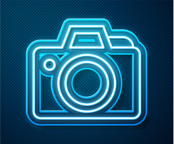 发光的霓虹灯线照片相机图标隔离图片下载
