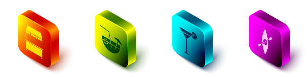 设置等距的街道摊位与遮阳椰子图片下载