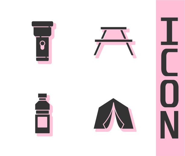 设旅游帐篷、手电筒、水瓶、水等图片下载