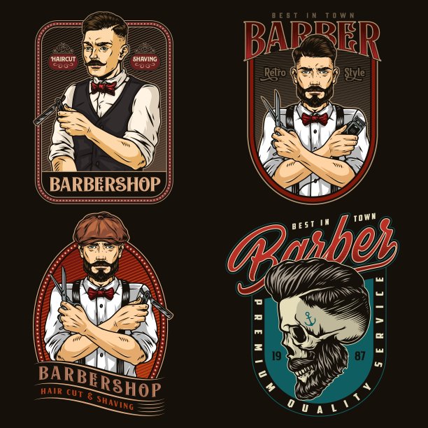 复古理发店五颜六色的标签图片下载