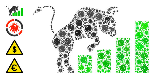 看涨的市场图表图标马赛克与covid图片下载