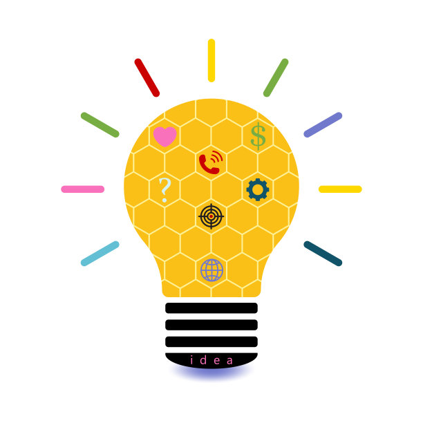 灯泡的设计。创意、灵感和解决方案的概念。彩色图标集合。矢量插图。图片下载