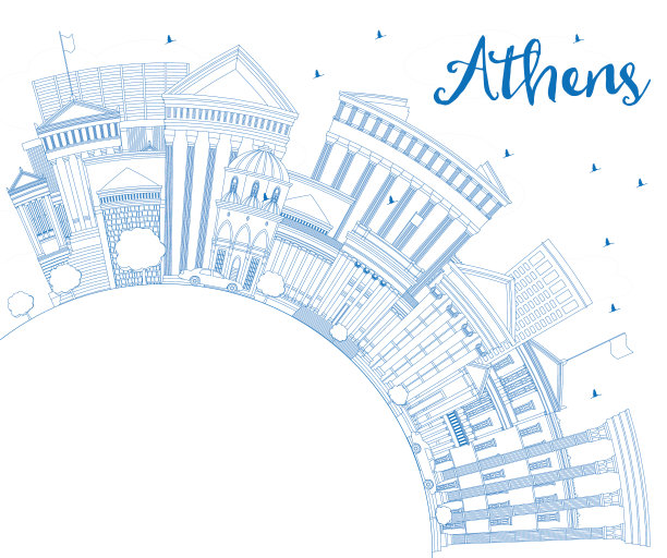 用蓝色勾勒出希腊城市雅典的天际线图片下载