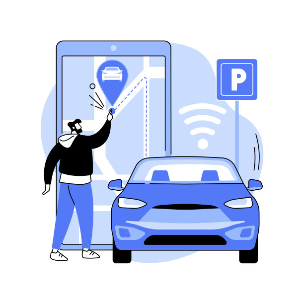 自动泊车系统抽象概念矢量图。图片下载