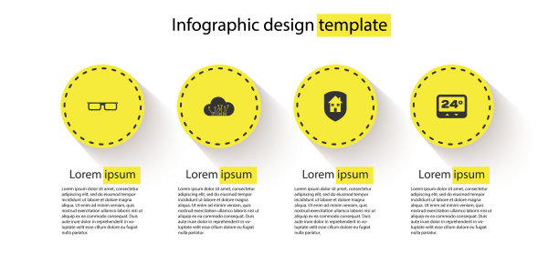 集眼镜，物联网，房屋保护和恒温器。业务信息模板。向量图片下载