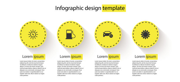 设置太阳能电池板，汽油或加油站，氢汽车和太阳能。业务信息模板。向量图片下载