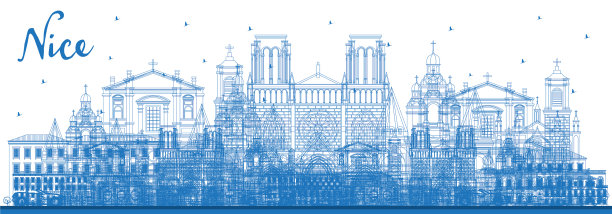 用蓝色勾勒出美丽的法国城市轮廓线图片下载