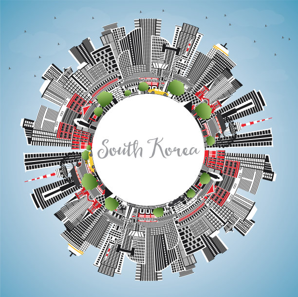 韩国城市天际线与灰色的建筑物蓝色图片下载