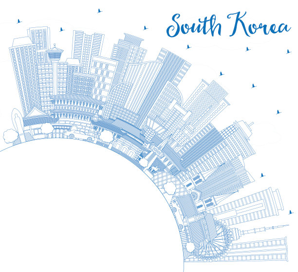 用蓝色勾勒出韩国城市的天际线图片下载
