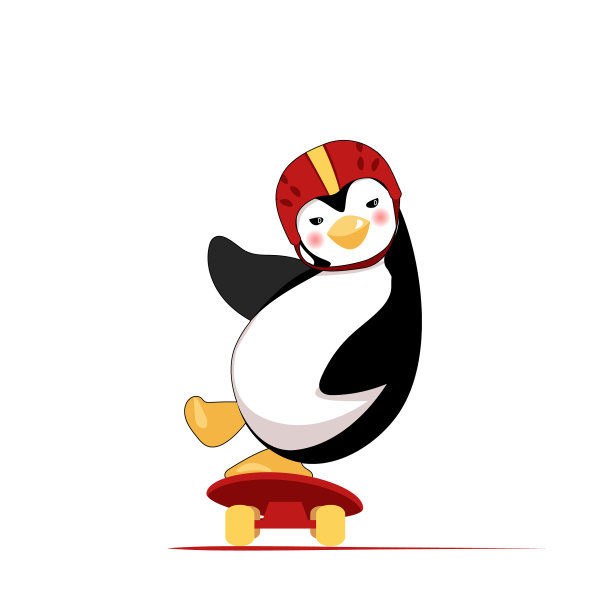 企鹅骑着滑板，穿着哈姆雷特和微笑图片下载