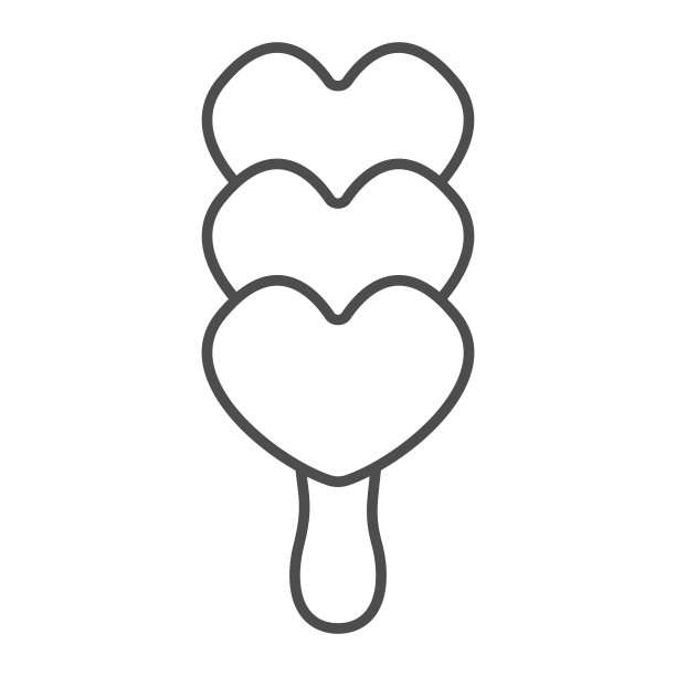 冰淇淋上的棒状细线图标，冰淇淋概念，冰淇淋心形矢量标志，白色背景，三个心形球的轮廓风格的移动概念和网页设计。矢量图形。图片下载