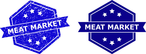 六角肉市场印章，表面粗糙图片下载