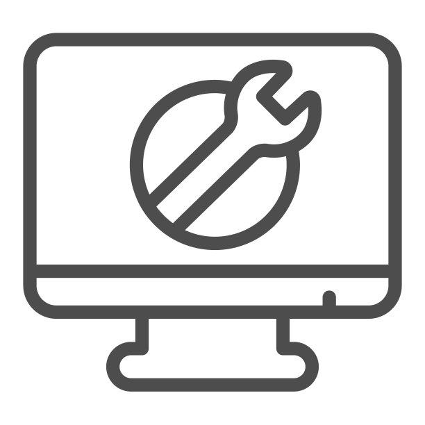 显示器与扳手线图标，pcrepair概念，显示器与扳手矢量标志上的白色背景，显示器轮廓风格的移动概念和网页设计。矢量图形。图片下载