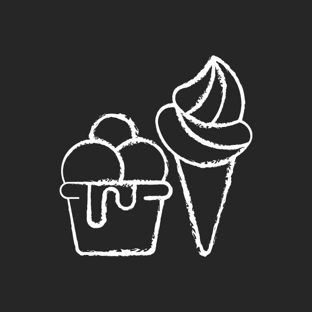 冰淇淋外带粉笔白色图标上的黑色背景图片下载