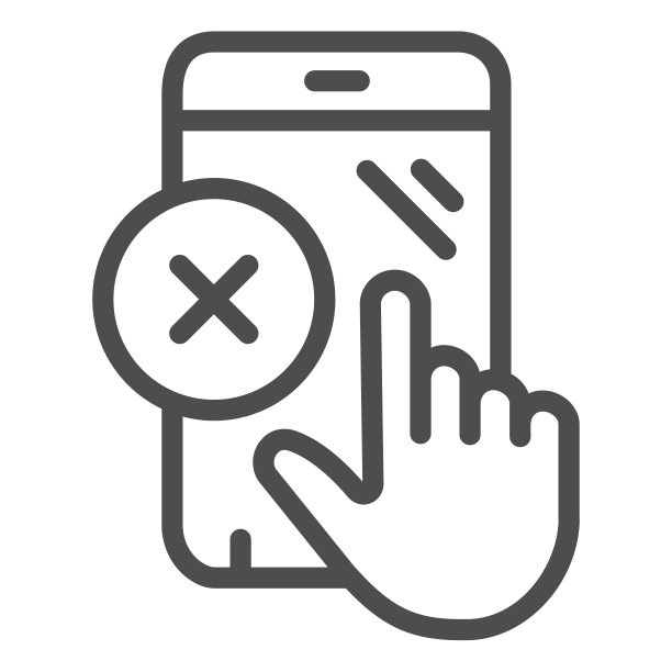 智能手机触摸屏非工作线图标，pcrepair概念，触摸屏矢量标志在白色背景，手机与手轮廓风格的移动概念和网页设计。矢量图形。图片下载