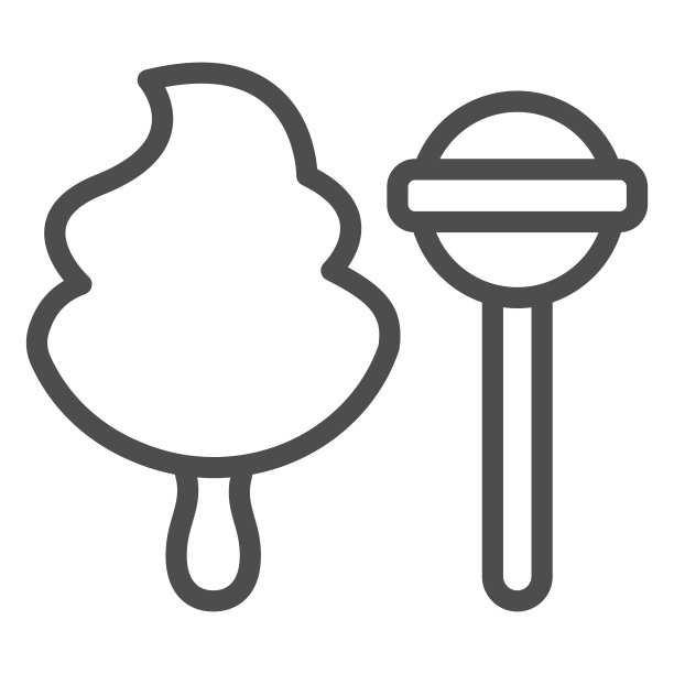 棉花糖和甜棒棒糖线图标，冰淇淋概念，棉花糖矢量标志在白色的背景，甜棒棒糖轮廓风格的移动概念和网页设计。矢量图形。图片下载