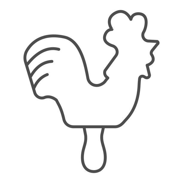 公鸡形状的棒棒糖细线图标，冰淇淋概念，白色背景上的棒棒糖公鸡形状矢量标志，糖果棒轮廓风格的移动概念和网页设计。矢量图形。图片下载