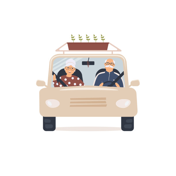 老男人和女人坐在汽车的前座，透过挡风玻璃看图片下载