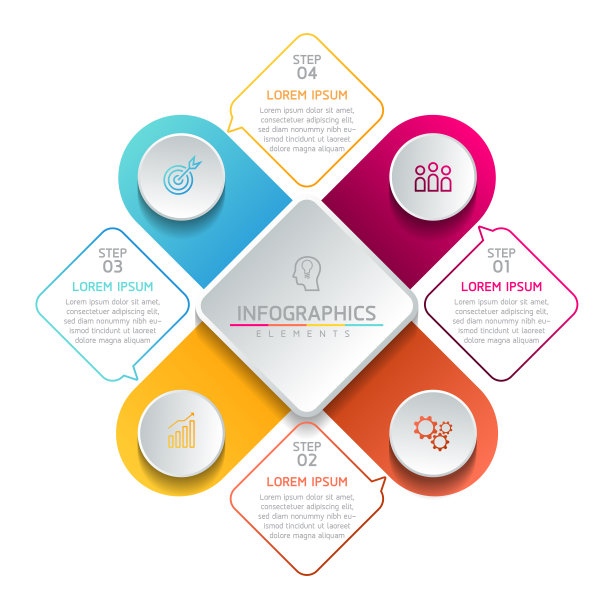 矢量插图信息图设计模板，业务信息，演示图表，有4个选项或步骤。图片下载