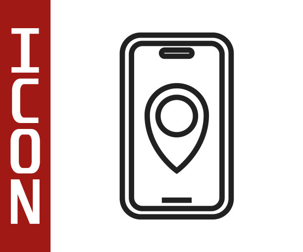 黑线信息图的城市地图导航图标孤立在白色背景。手机应用界面概念设计。Geolacation概念。向量图片下载