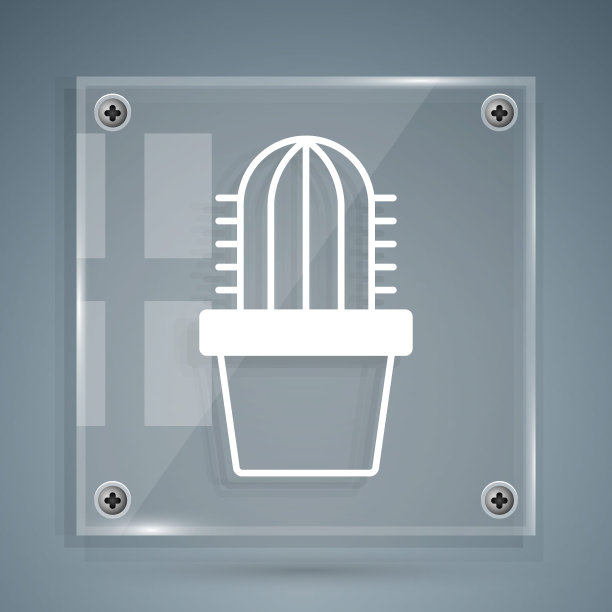 白色仙人掌仙人掌仙人掌仙人掌在花盆图标孤立在灰色背景。盆栽植物。盆栽植物标志。方形玻璃面板。向量图片下载