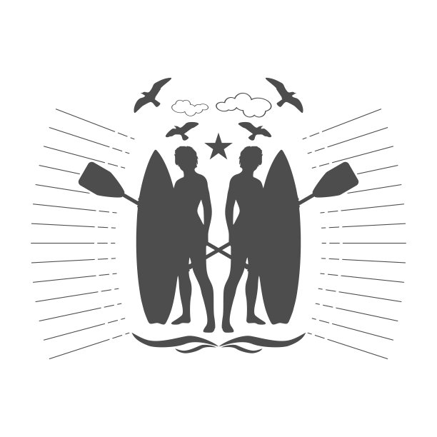 插图的女士与冲浪板摆姿势图片下载