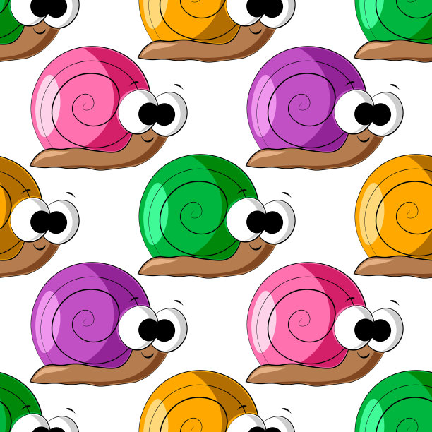 无缝矢量图案与可爱的蜗牛颜色图片下载
