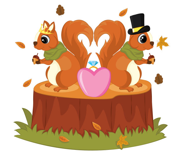 可爱的卡通松鼠夫妇与两只松鼠图片下载