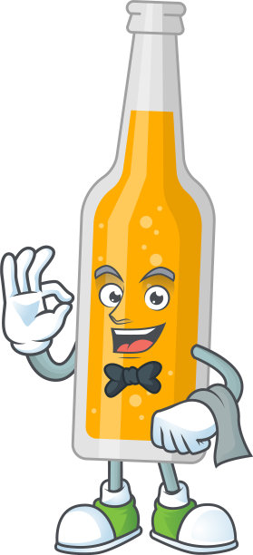 一个卡通瓶啤酒作为服务员准备服务图片下载