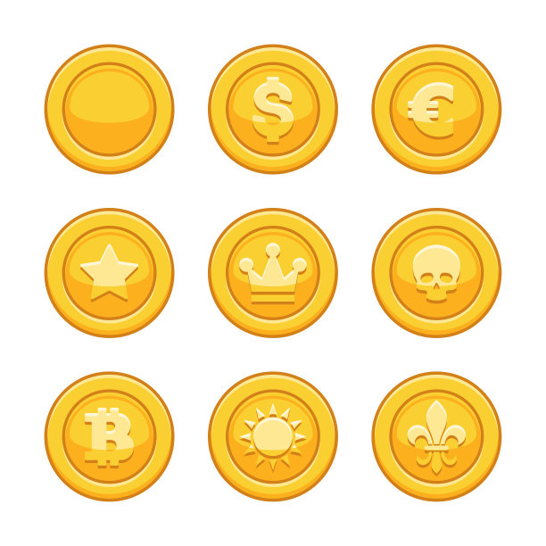 金币图标设置在白色背景。向量图片下载