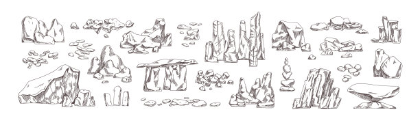 收集不同的手绘石头和图片下载