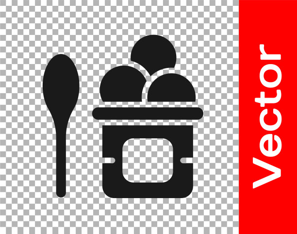 黑色的冰淇淋在碗和勺子图标图片下载