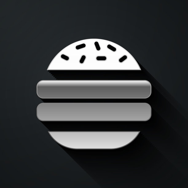 银色汉堡图标孤立在黑色背景图片下载