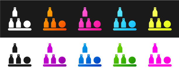 设置瓶子球图标隔离在黑色和白色图片下载