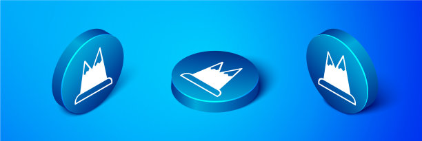 等距山图标孤立在蓝色图片下载