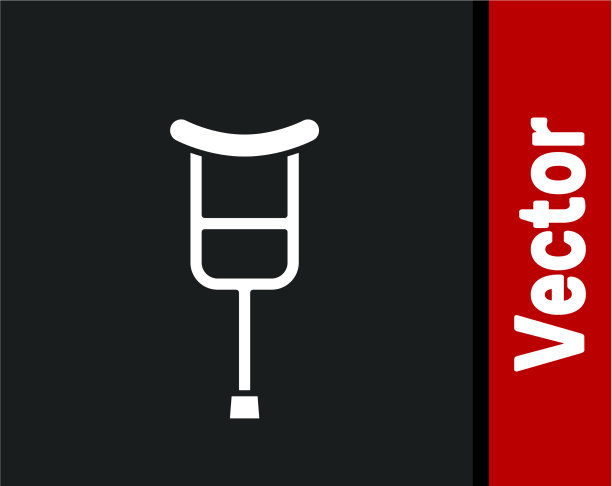 白色拐杖或拐杖图标孤立在黑色上图片下载