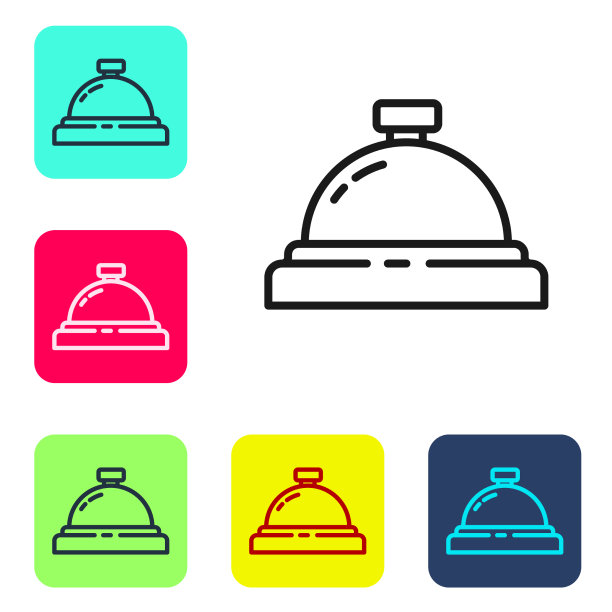 黑线酒店服务钟图标隔离上图片下载