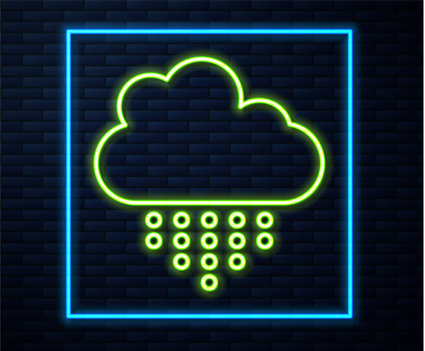 发光的霓虹线云与雨的图标隔离图片下载