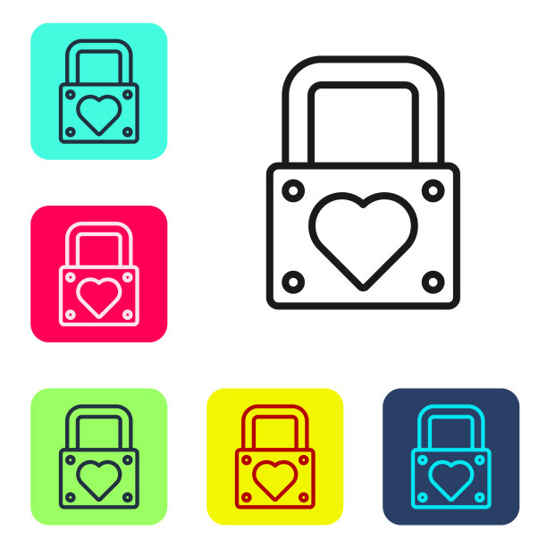 黑色线锁和心图标孤立在白色上图片下载