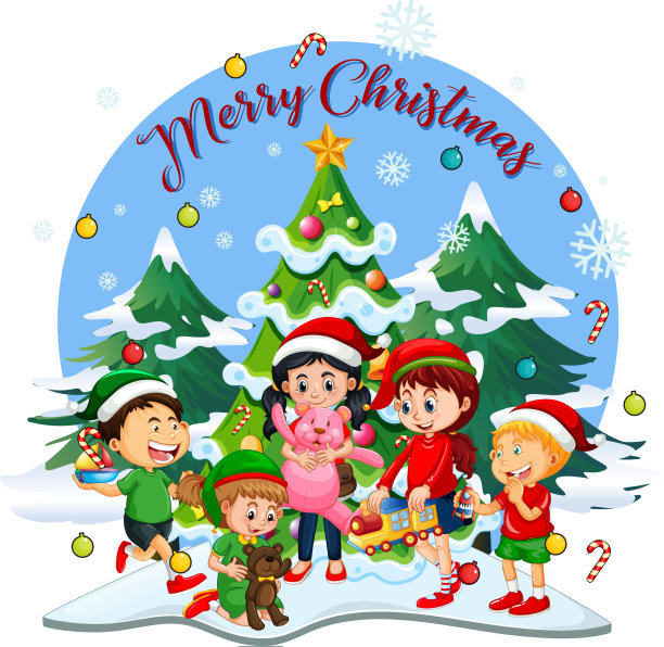 圣诞快乐的字体和孩子们穿图片下载