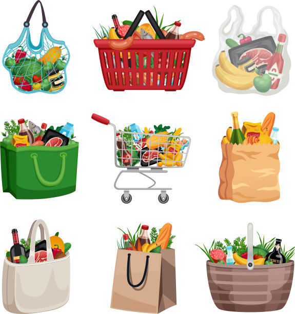 购物袋和篮子套装图片下载