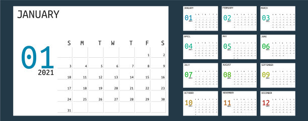 简单的2021年日历周从周日开始图片下载