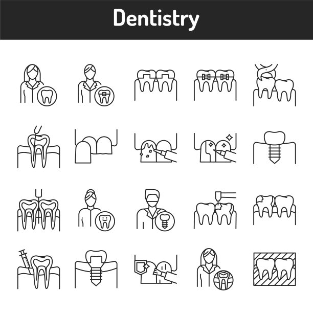 牙科颜色线图标设置象形图的网页图片下载